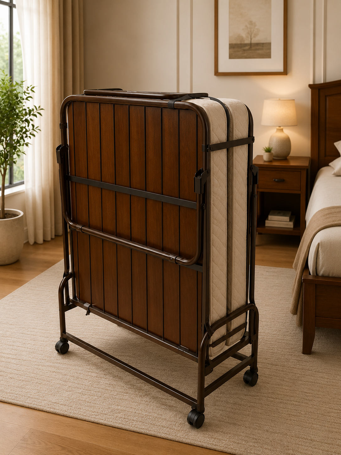 Foldable Portable Cot with Adjustable Backrest & Wheels thumbnail 1