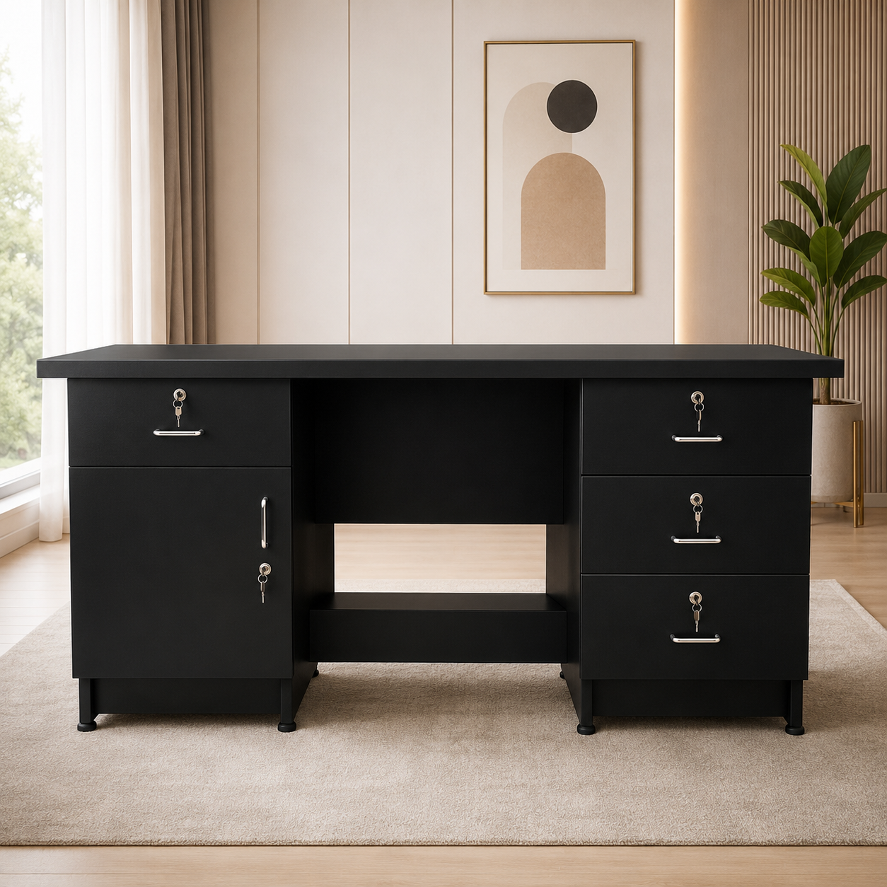 Premium Executive Office Desk | Spacious Wooden Office Table with Lockable Storage