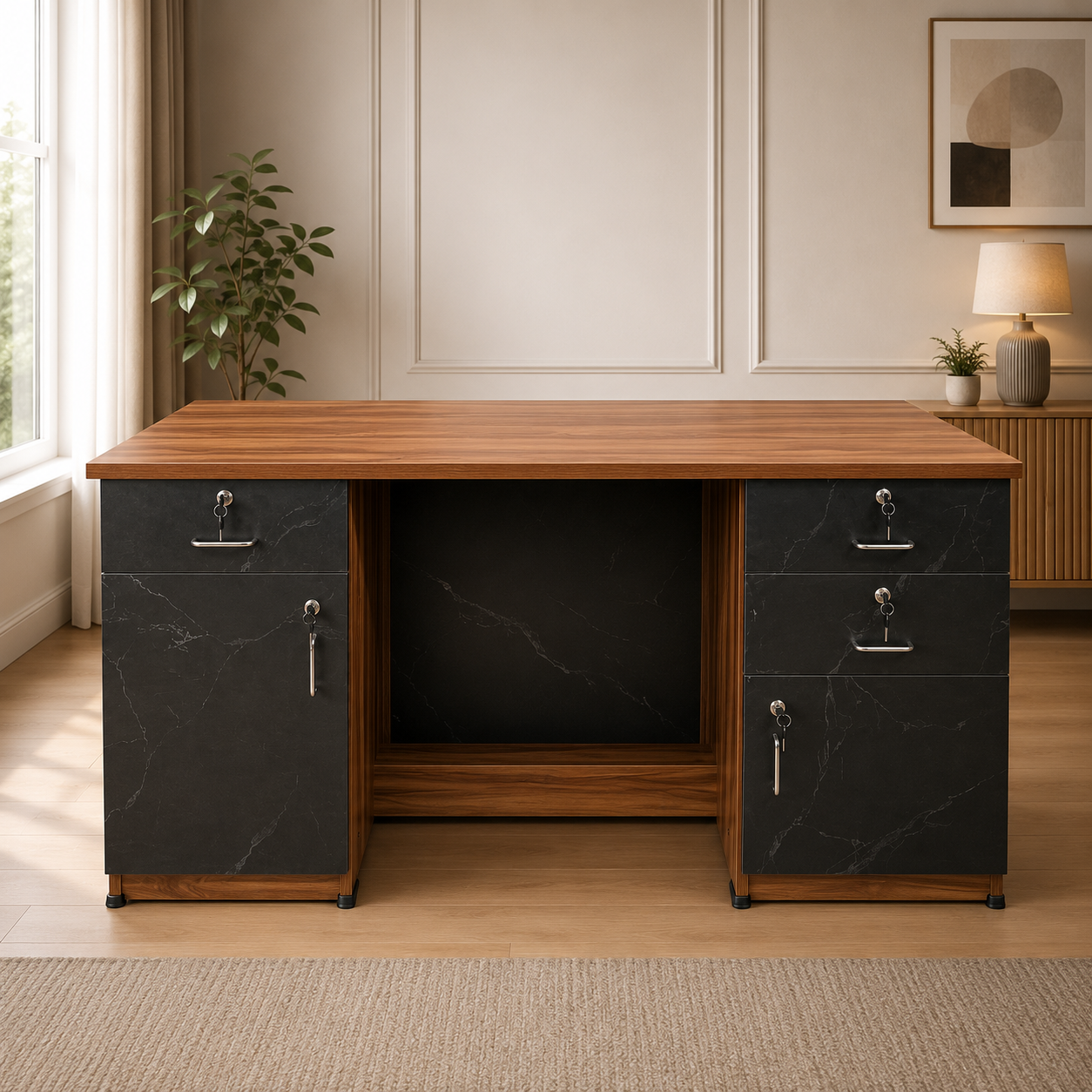 Modern Executive Office Desk | Premium Wooden Office Table with Lockable Storage