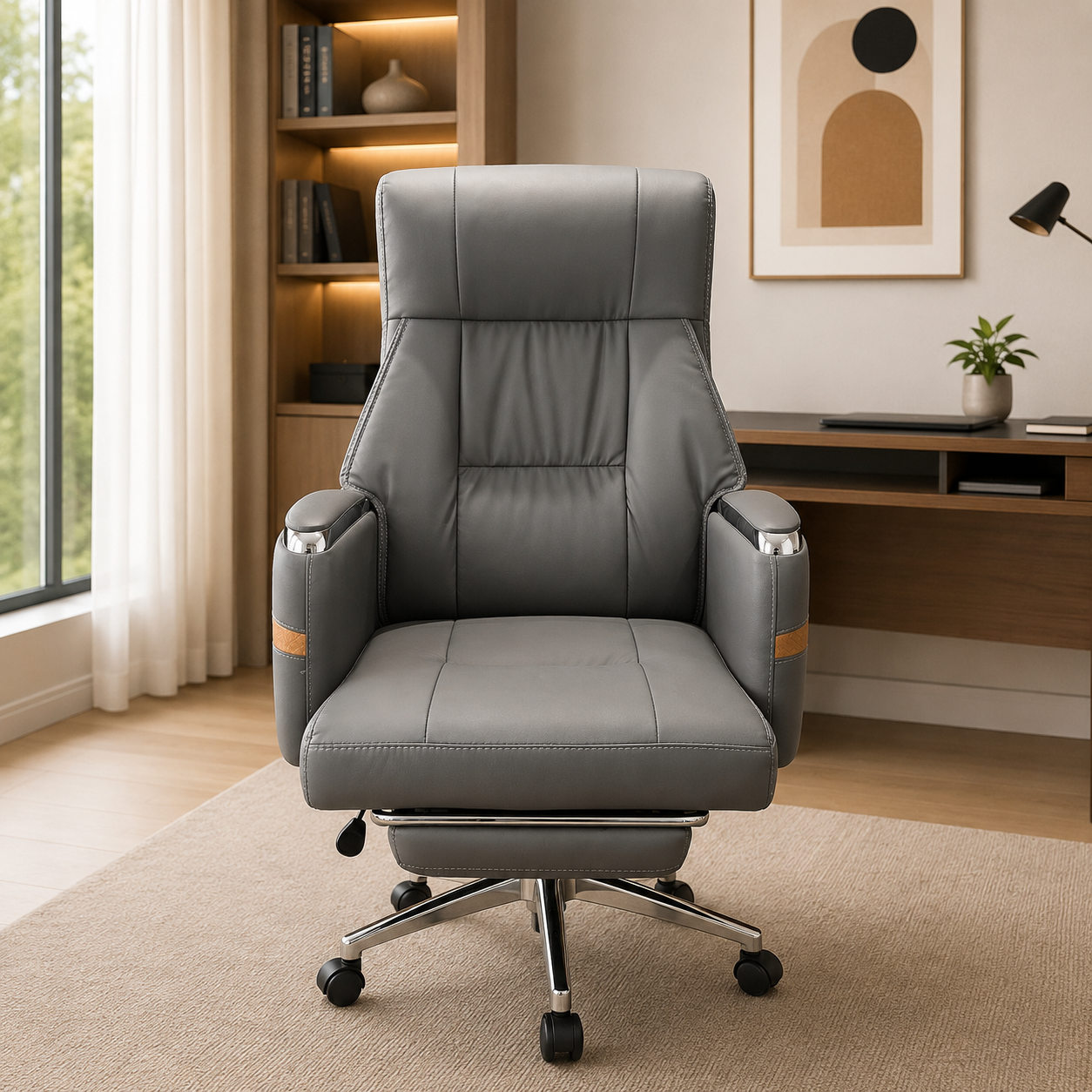 Premium Executive High Back Office Chair with Retractable Footrest & Ergonomic Lumbar Support thumbnail 0
