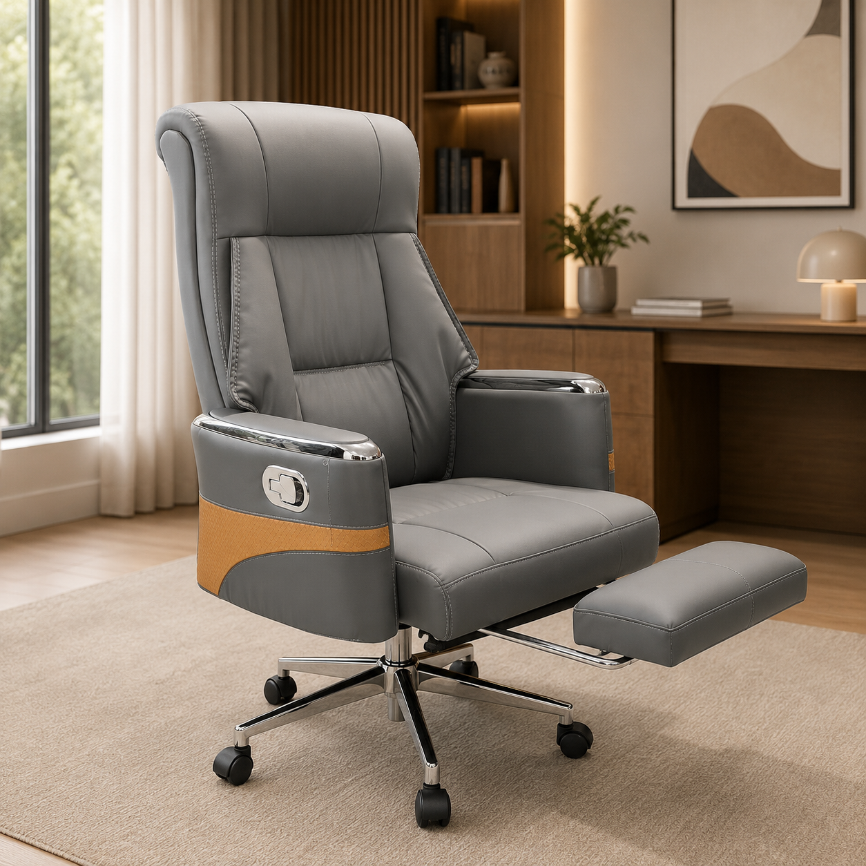 Premium Executive High Back Office Chair with Retractable Footrest & Ergonomic Lumbar Support thumbnail 1