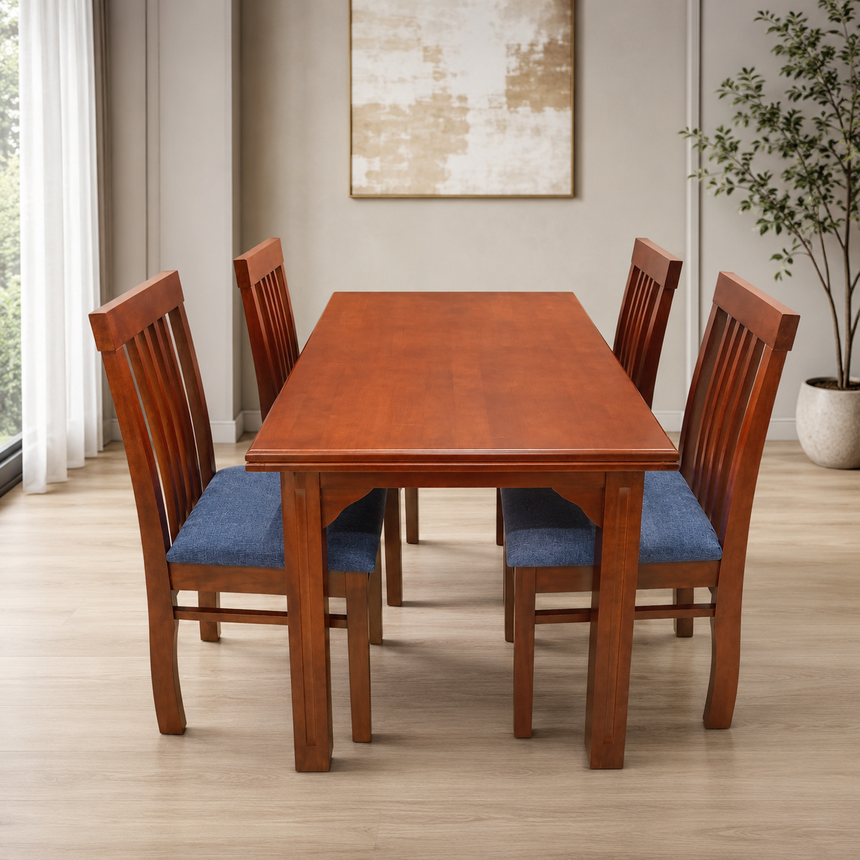 Premium 4-Seater Wooden Dining Table Set with Cushioned Chairs