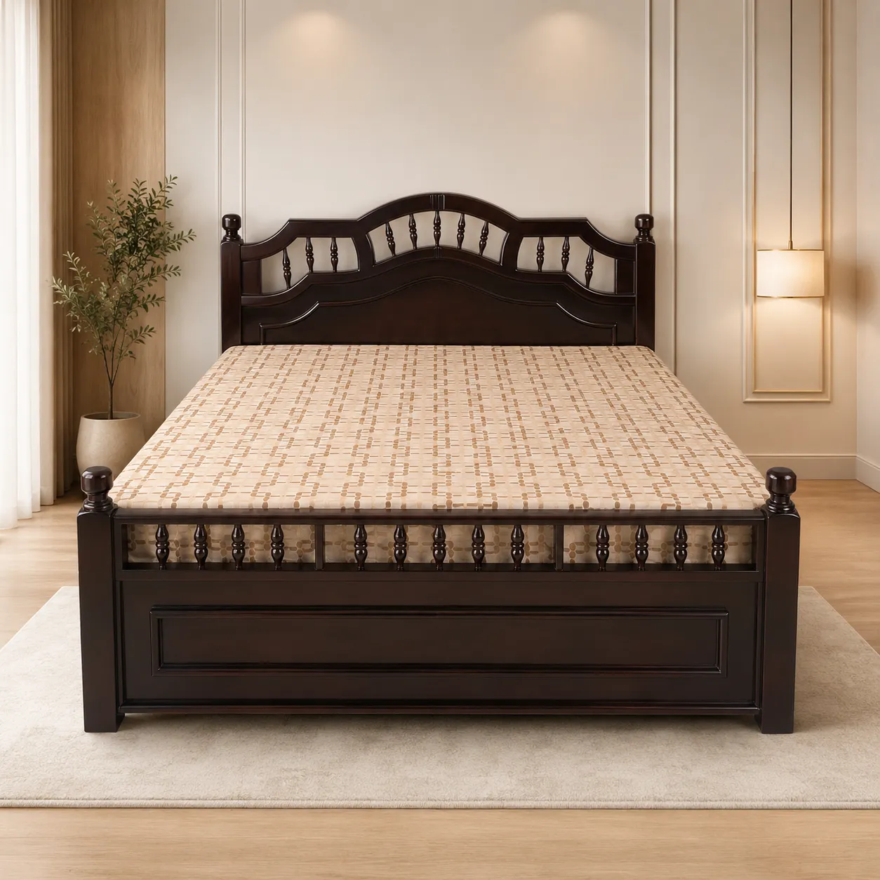Luxury Solid Wood Double Bed with Elegant Traditional Design