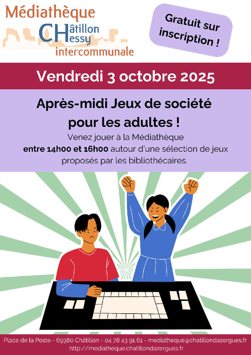 Après-midi jeux de société pour les adultes à la médiathèque de Chessy 🧩