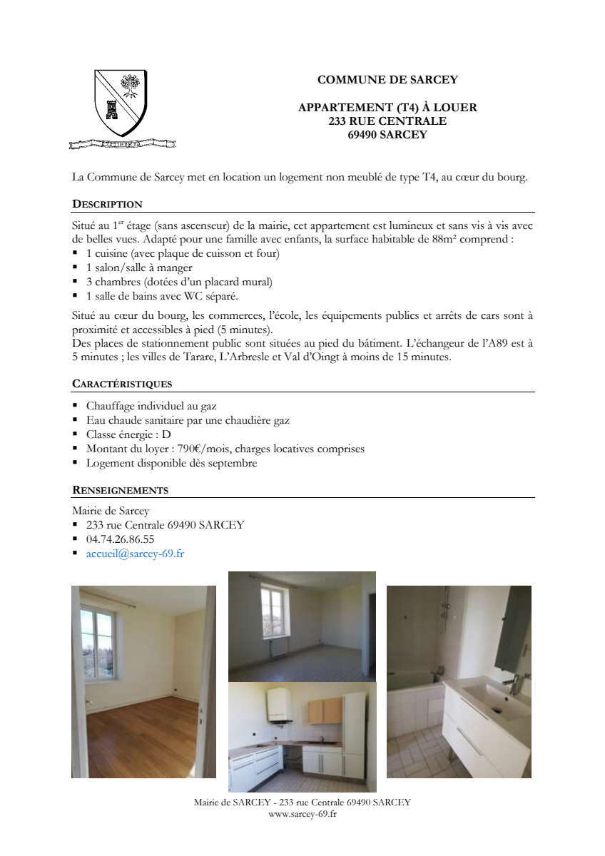 Appartement à louer à Sarcey