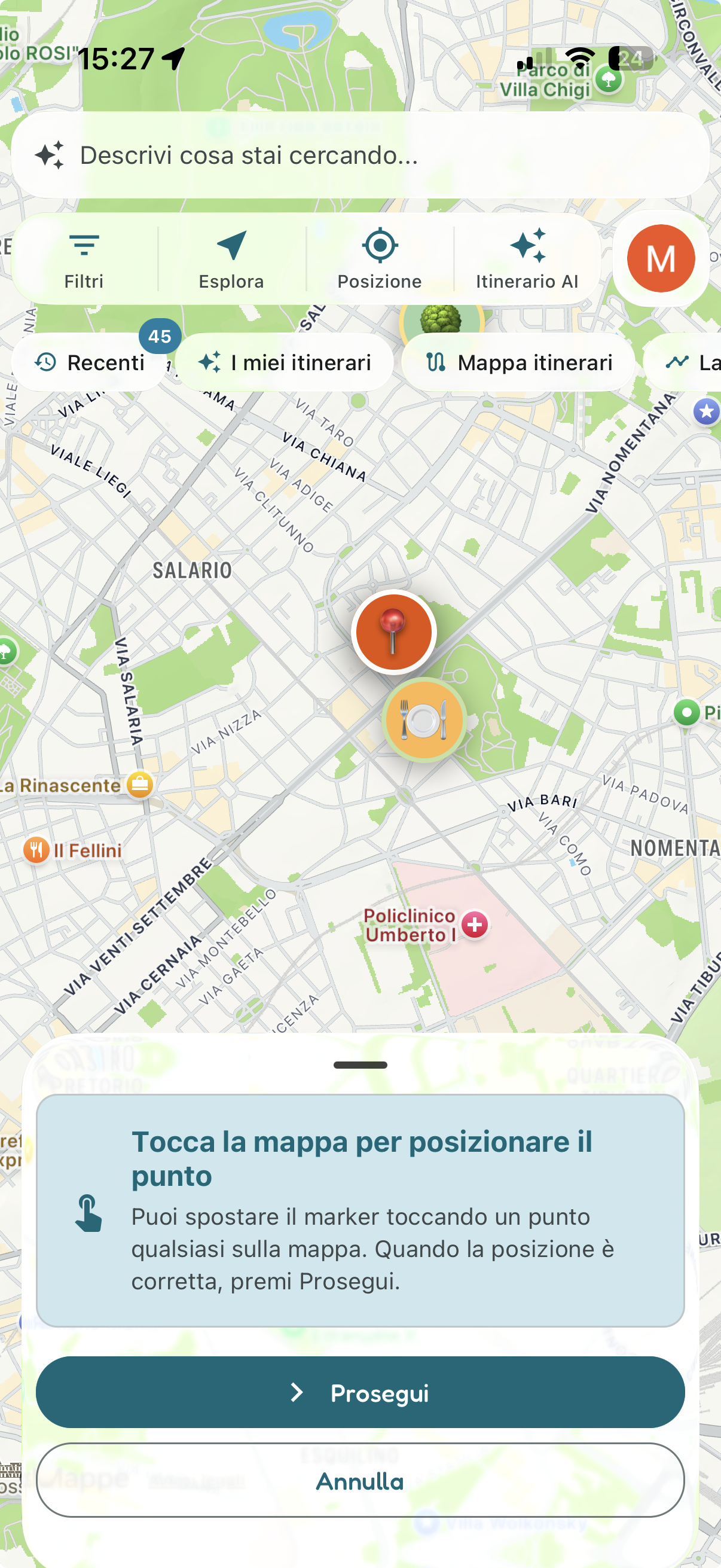 Tocca la mappa per scegliere dove posizionare il punto
