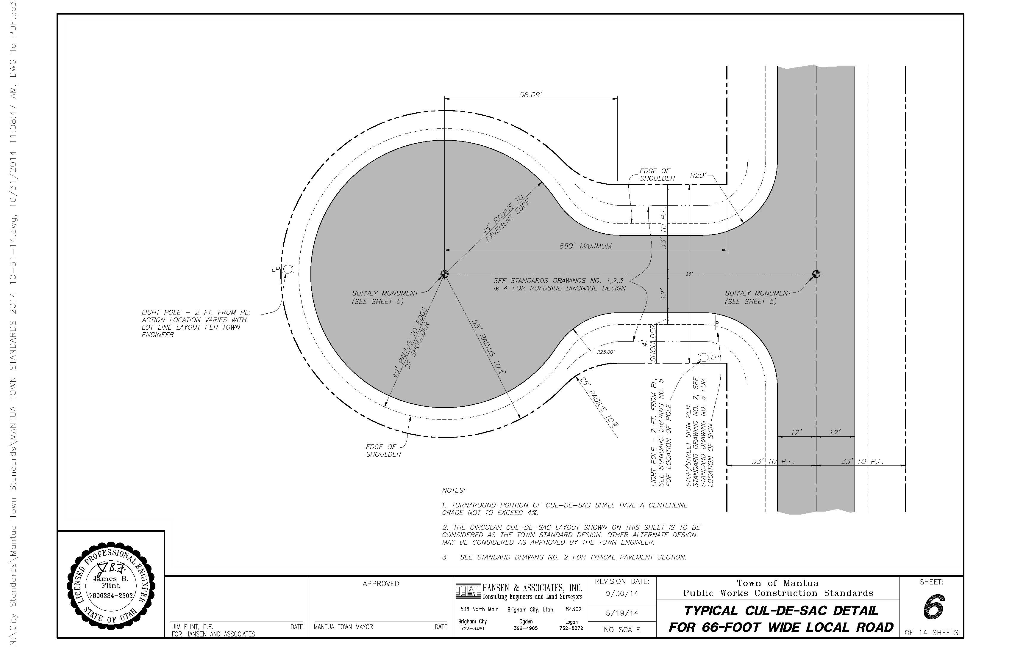 Typical Cul-De-Sac Detail For 66-Foot Wide Local Road