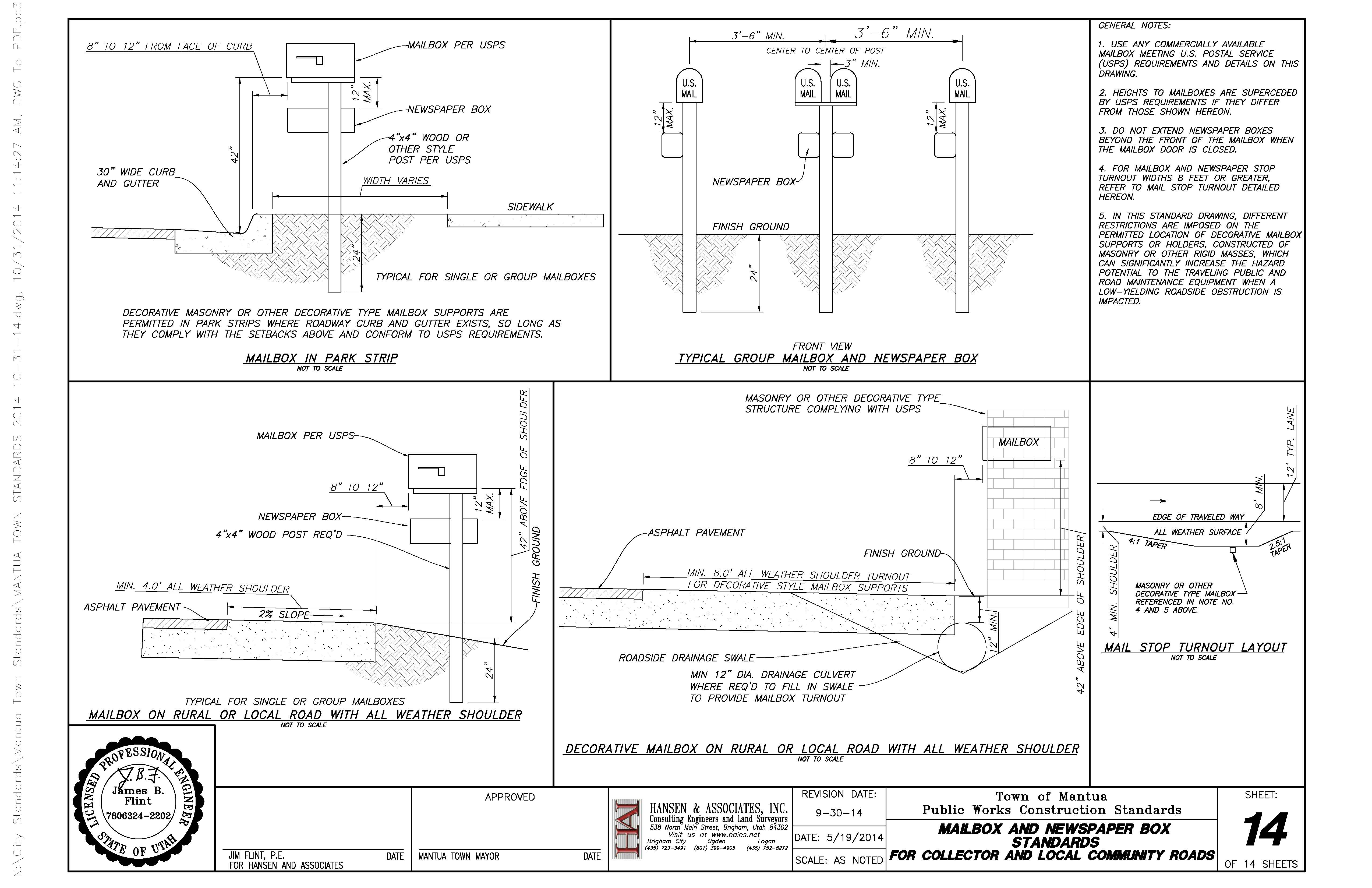 Mailbox And Newspaper Box Standards For Collector And Local Community Roads
