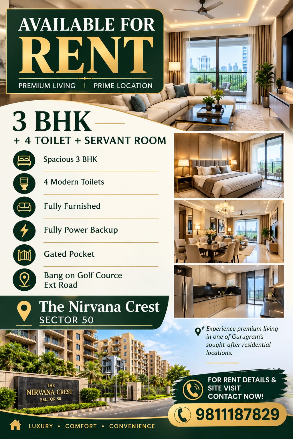 Furnished 3 BHK Builder Floor for Rent in Sector 50, Gurugram