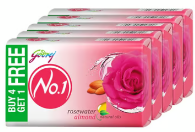 Godrej No.1 Rosewater & Almonds Soap 4x100 g