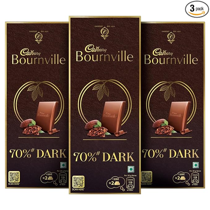 Cadbury Bournville Rich Cocoa 70% Dark Chocolate Bar, 3 x 80 g