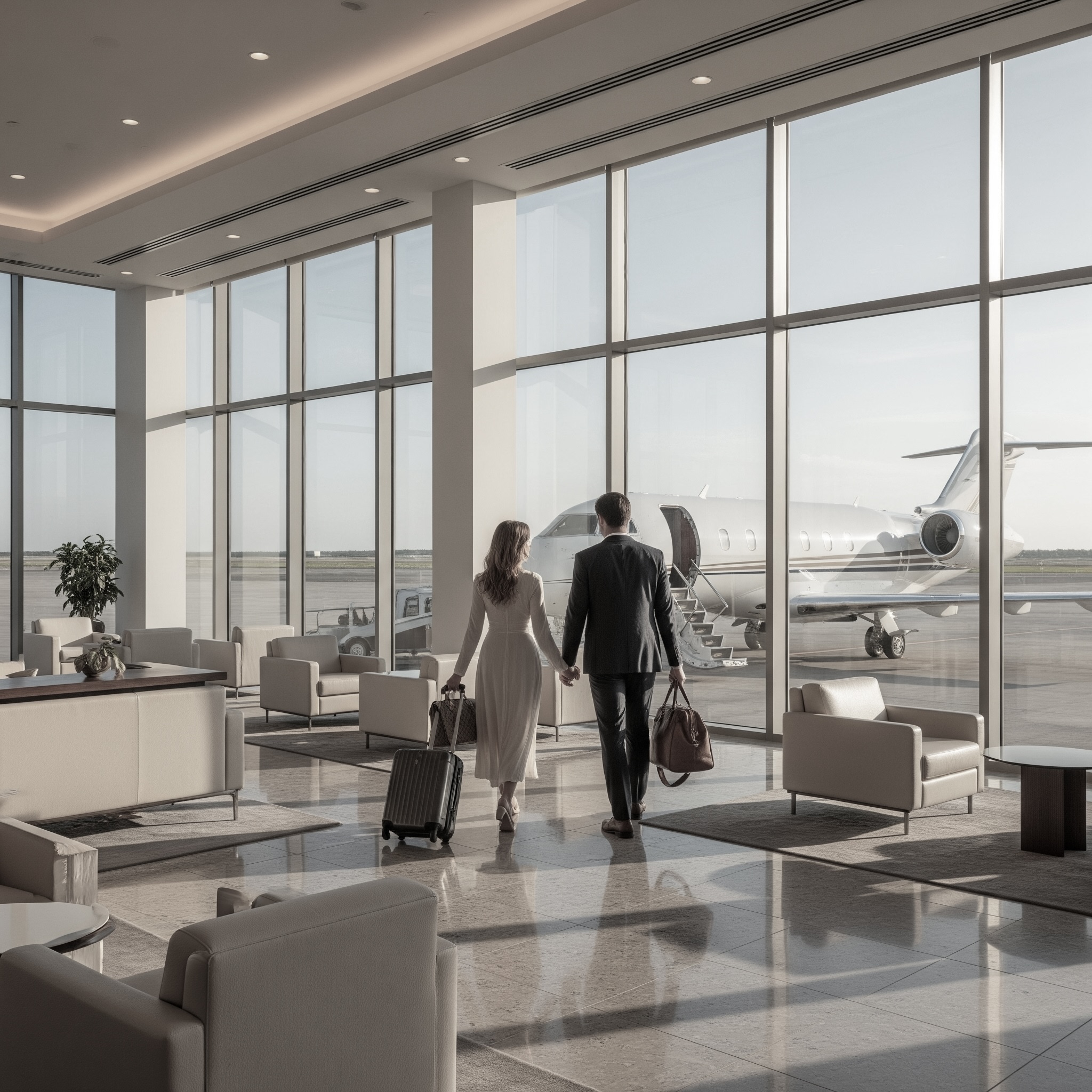 Private jet on tarmac ready for charter flight
