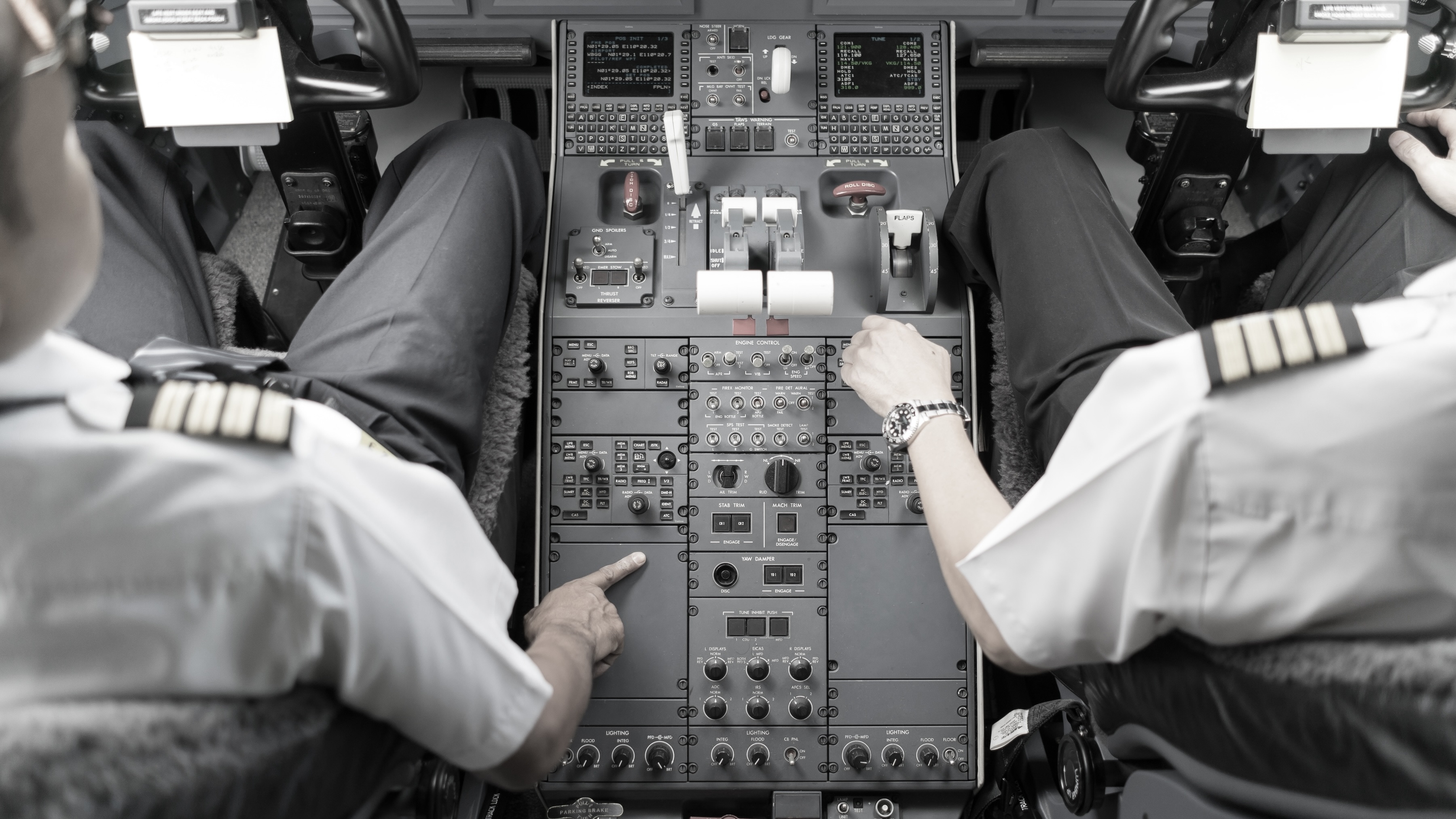 Professional pilot conducting pre-flight safety check