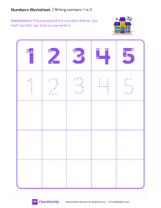 Writing numbers 1 to 5 - School | Math Worksheet