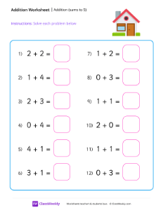 Adding within 5 - House | Math Worksheet