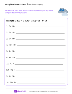 Distributive property - Cool Cloud | Math Worksheet