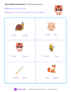 Circle the plural words - Tiger | Reading & Writing Worksheet