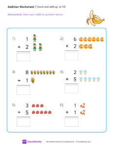 Count and add (up to 10) - Banana | Math Worksheet