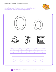 Letter Recognition (O) - Orange | Reading & Writing Worksheet