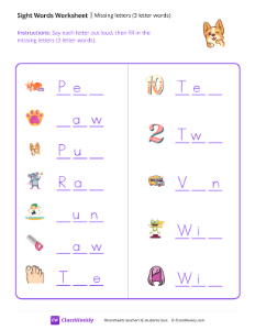 Missing letters (3 letter words) - Cute Pup | Reading & Writing Worksheet