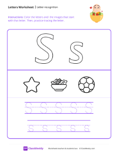 Letter Recognition (S) - Salad | Reading & Writing Worksheet