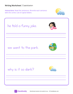 First Word Capitalization - Moon | Reading & Writing Worksheet