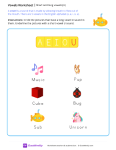 Long & Short Vowels (U) - Submarine | Reading & Writing Worksheet