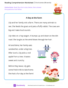 Short story (98 words) - A Day at the Farm | Reading & Writing Worksheet