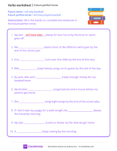 Future perfect tense - Book Pile | Grammar Worksheet