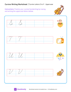 Cursive Letters S to V - Uppercase | Reading & Writing Worksheet