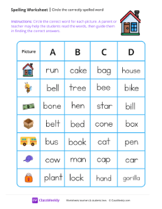 Circle the correctly spelled word - House | Reading & Writing Worksheet