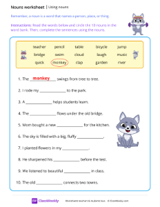 Using nouns - Baby Wolf | Grammar Worksheet