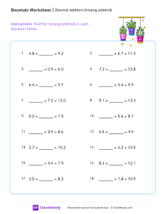 worksheet-Decimal-addition-(missing-addend)---Plants