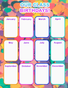 Class Birthday Calendar - Colorful Cutouts (24x36) | Birthdays Resource