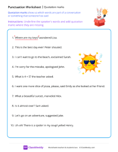 Quotation Marks - Idea | Reading & Writing Worksheet