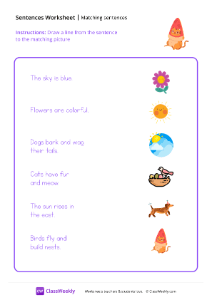 Matching Sentences - Pizza Cat | Reading & Writing Worksheet