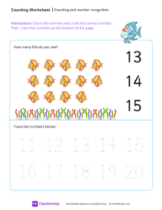 Counting and number recognition (14) - Fish | Math Worksheet