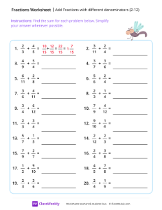 worksheet-Add-Fractions-with-different-denominators-(2-12)---Dragonfly