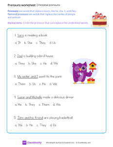 Personal Pronouns - Cake | Grammar Worksheet