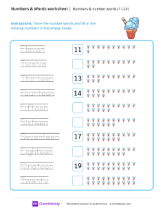 Numbers & number words (11-20) - Ice Cream | Math Worksheet