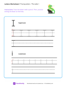 Tracing Letters - The Letter I | Reading & Writing Worksheet