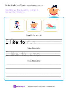 Read, trace and write sentences - Jump | Reading & Writing Worksheet