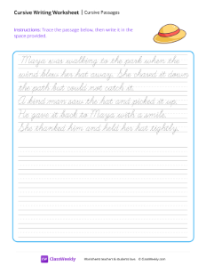 Cursive Passages - Lost Hat | Reading & Writing Worksheet