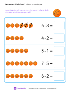 Subtract by crossing out - Basketball | Math Worksheet