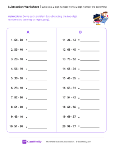 Two Digit Subtraction - Ping Pong | Math Worksheet