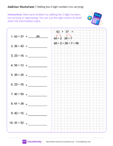 Adding two 2-digit Numbers (no carrying) - Scientific Calculator | Math Worksheet