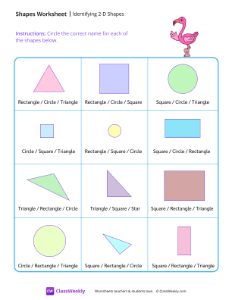 Identifying 2-D Shapes - flamingo | Math Worksheet