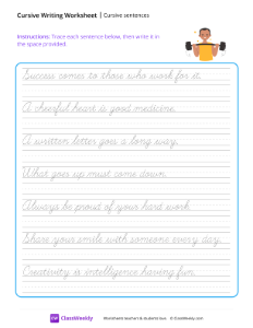 Cursive Sentences - Work | Reading & Writing Worksheet