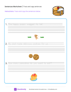 Trace and copy sentences - Pancakes | Reading & Writing Worksheet