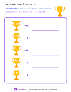 Ordinal Numbers (1st-5th) - Trophy | Math Worksheet